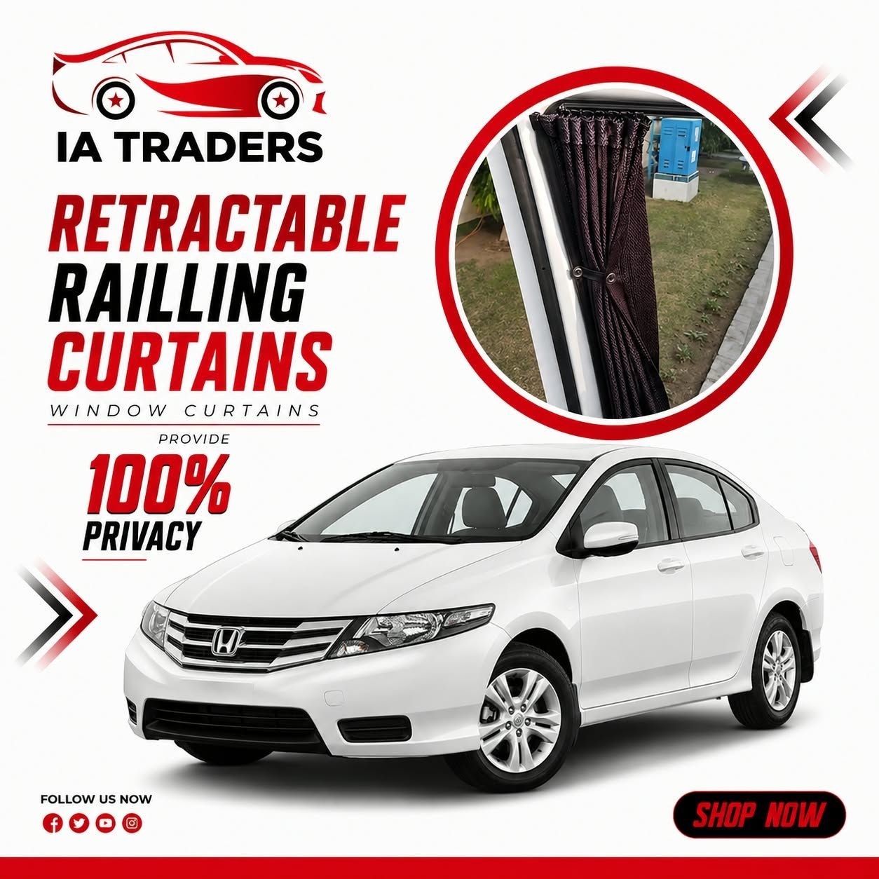 Retractable Railing Curtains — Honda City 2009-20