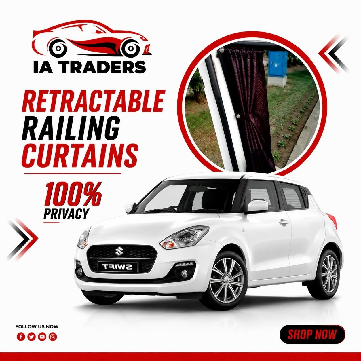 Retractable Railing Curtains — Suzuki Swift 2009-21